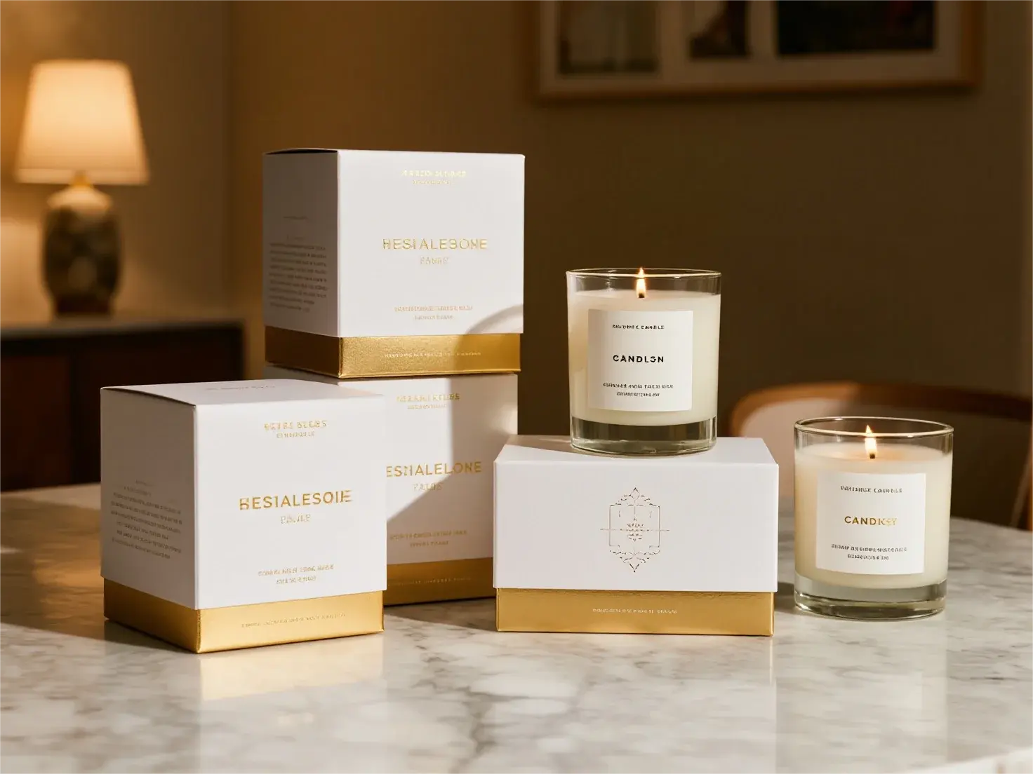 Luxury custom candle box with velvet lining and gold foil logo being unboxed Luxury custom candle box with velvet lining and gold foil logo being unboxed